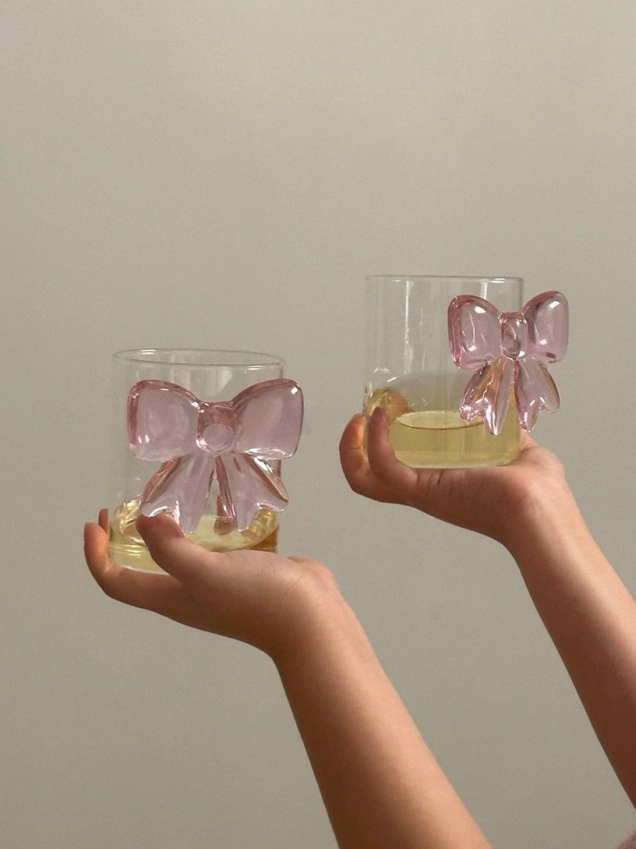 Kawaii Pink Bow Glass Cups - Set of 2