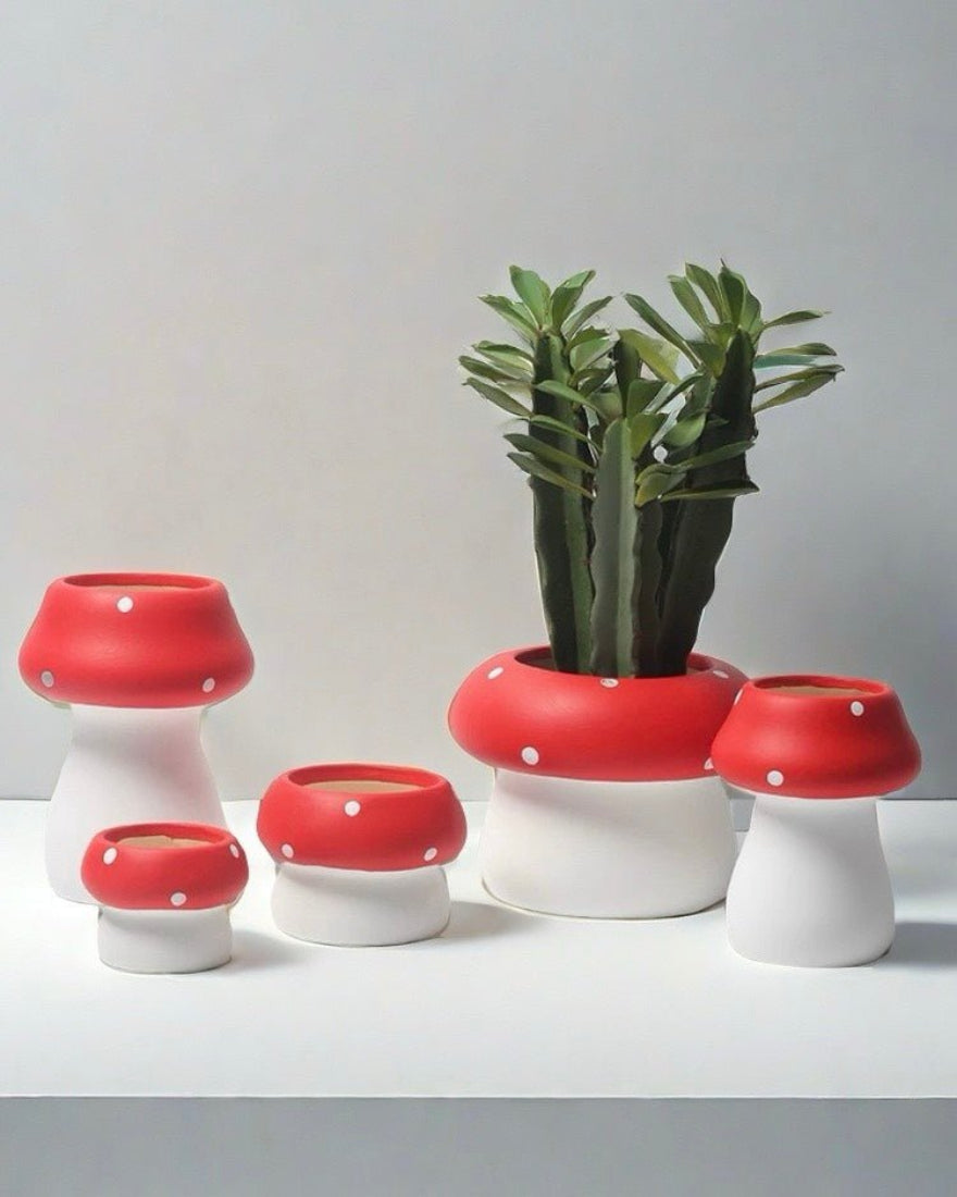 Handmade Ceramic Mushroom Plant Pot - Cute Whimsical Decor