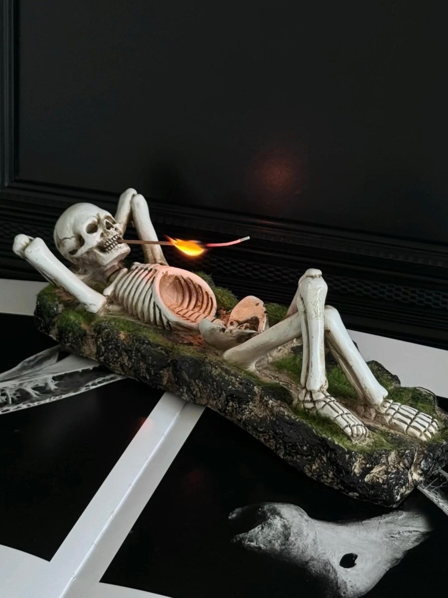 Handmade Chillin' Skeleton Incense Holder