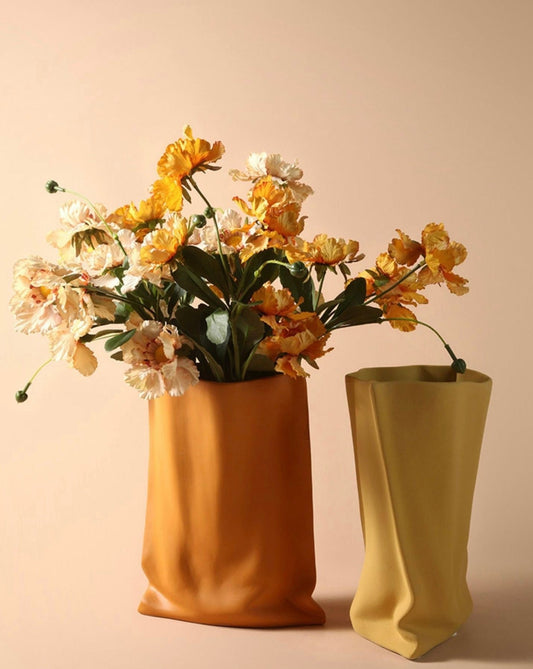 Handmade Ceramic Wrinkle Vase | Morandi Color | Unique Decorative