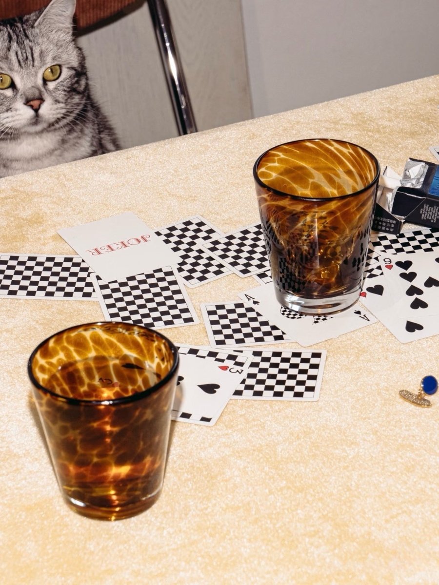 Retro Tortoiseshell Glass Cup Tumbler - Set of 2-4