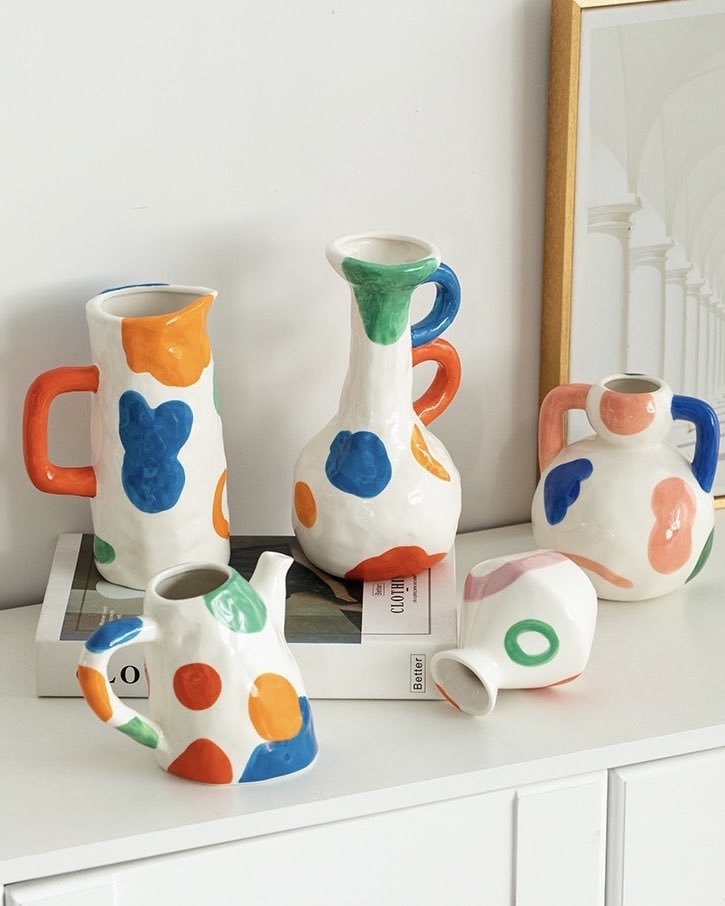 Handpainted Colorful Abstract Ceramic Vases