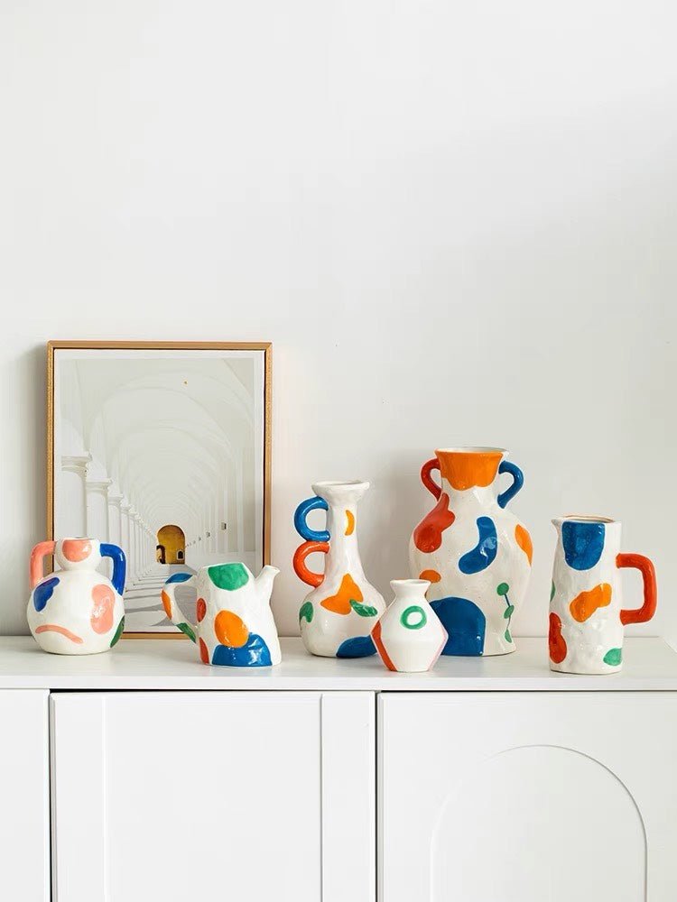 Handpainted Colorful Abstract Ceramic Vases