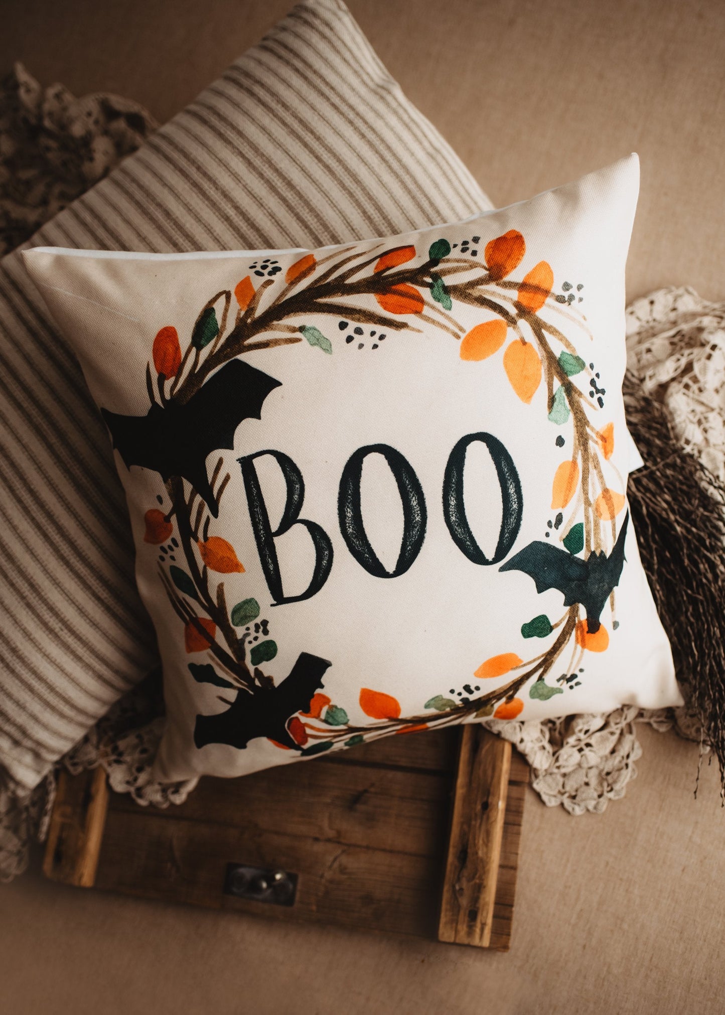 Boo Halloween Wreath Pillow Cover | Fall Decor