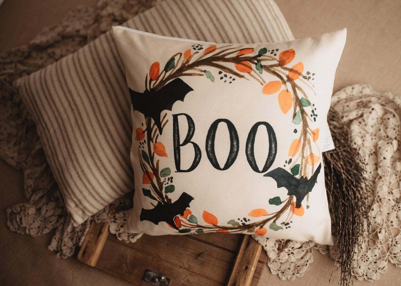 Boo Halloween Wreath Pillow Cover | Fall Decor