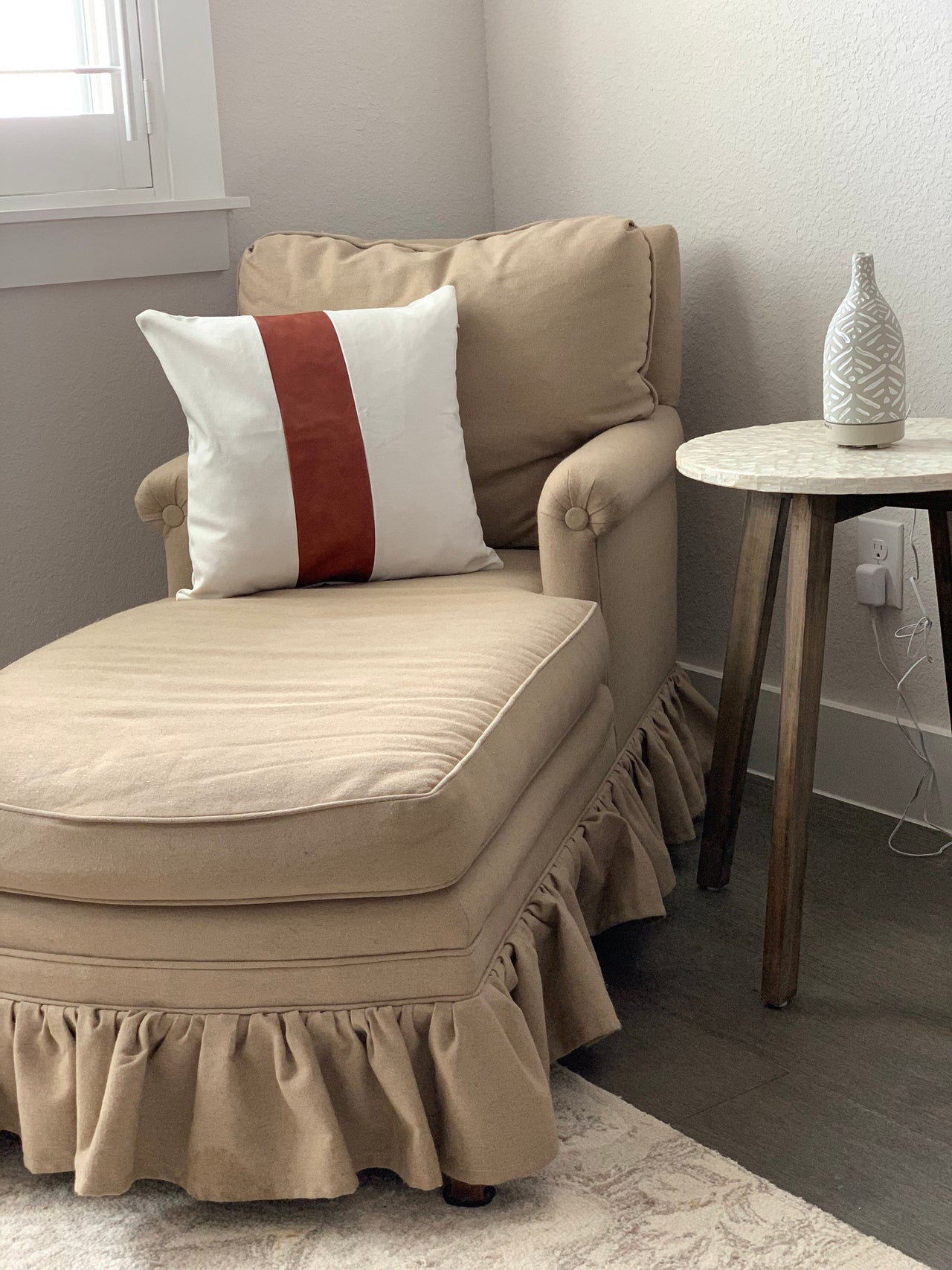 Vegan Leather & Cotton Throw Pillow Cover - 18”x18”