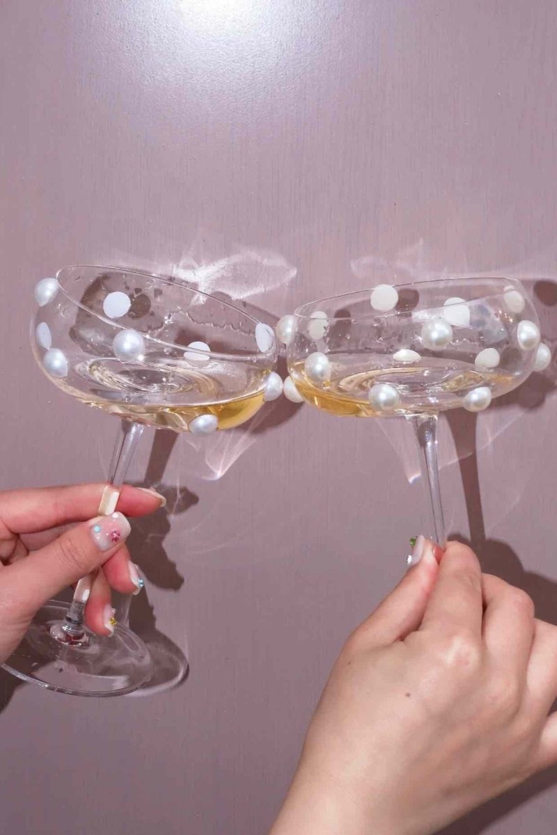 Mouth Blown Elegant Pearl Coupe Wine Glass