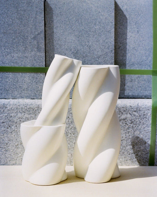 Marshmallow Twist Ceramic White Flower Vase