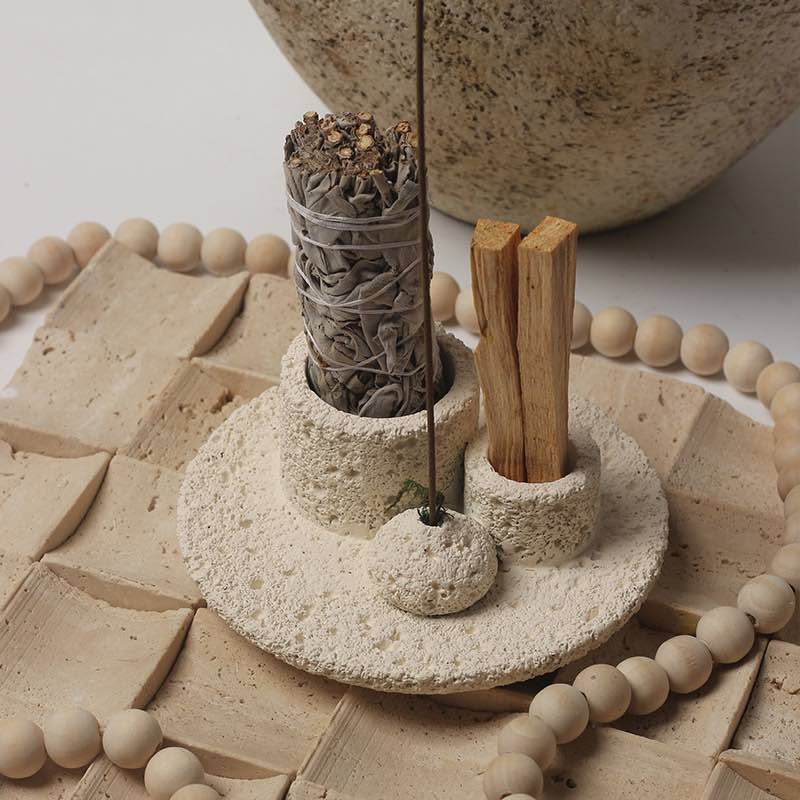 Nordic Style Cement Candle Holder, Sage, Incense & Palo Santo Burner