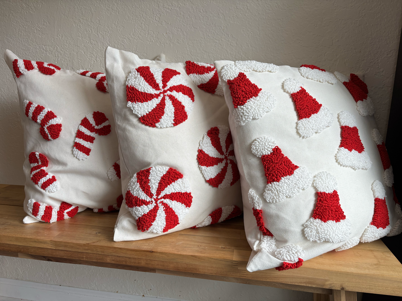 Christmas Tufted Decorative Throw Pillow Cover - 18"x18" - Candy Canes & Peppermints