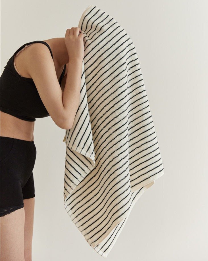Retro Style 100% Organic Combed Cotton Striped Bath Towel