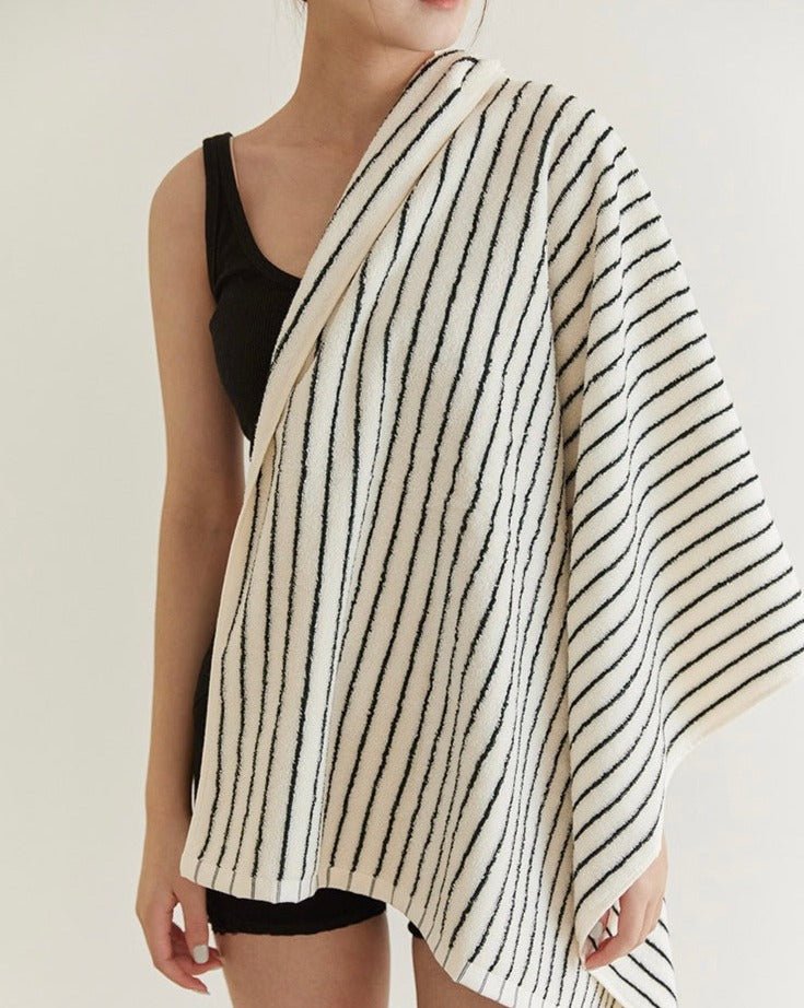 Retro Style 100% Organic Combed Cotton Striped Bath Towel