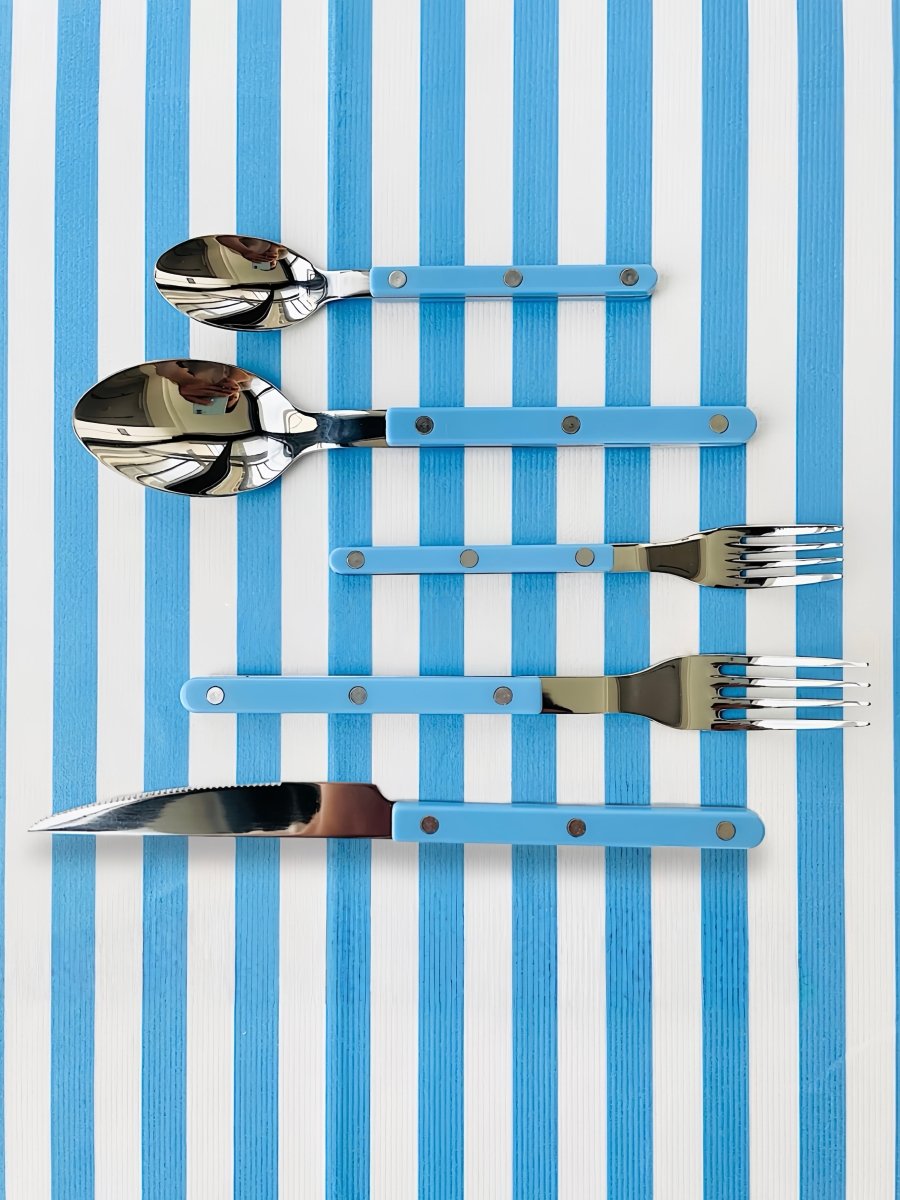 French Bistro Style Flatware - 10 Piece Set - Camille - Blue / Yellow-4