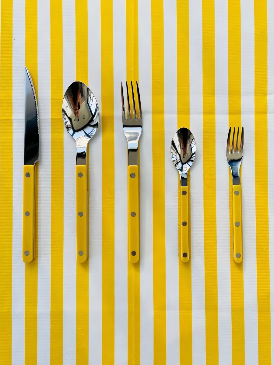 French Bistro Style Flatware - 10 Piece Set - Camille - Blue / Yellow-6