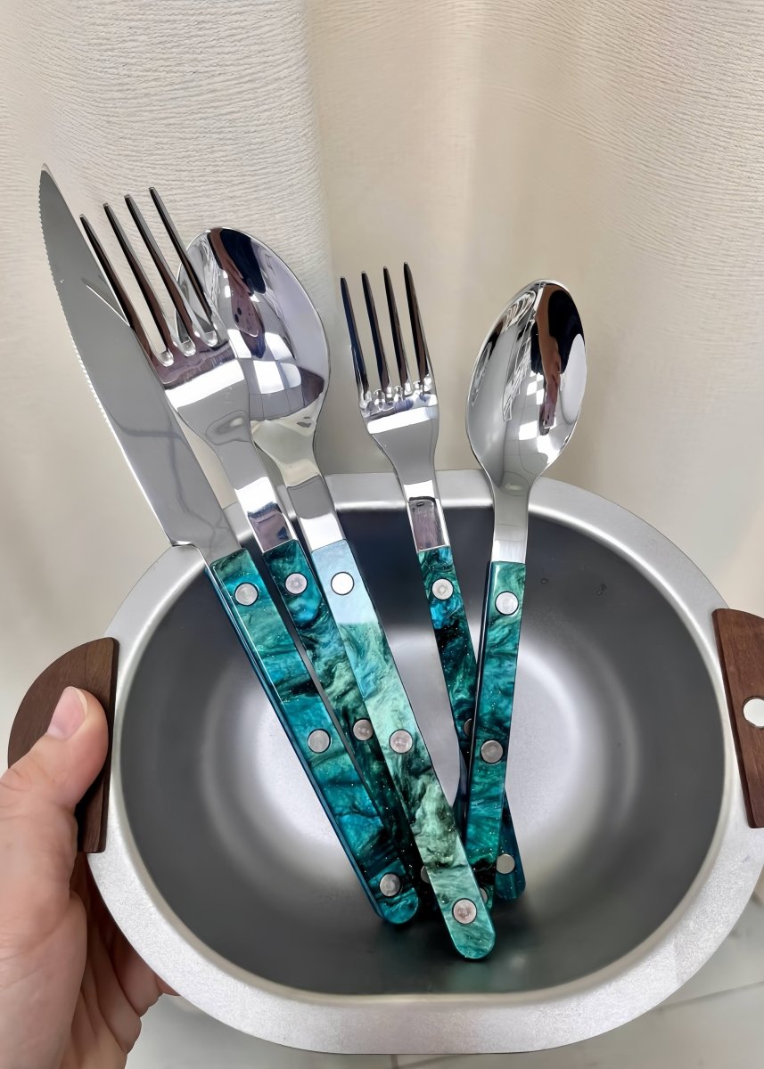 Set Of 10 Pcs Modern Elegant Terra Flatware - Bistrot Style Cutlery Silverware Set-3