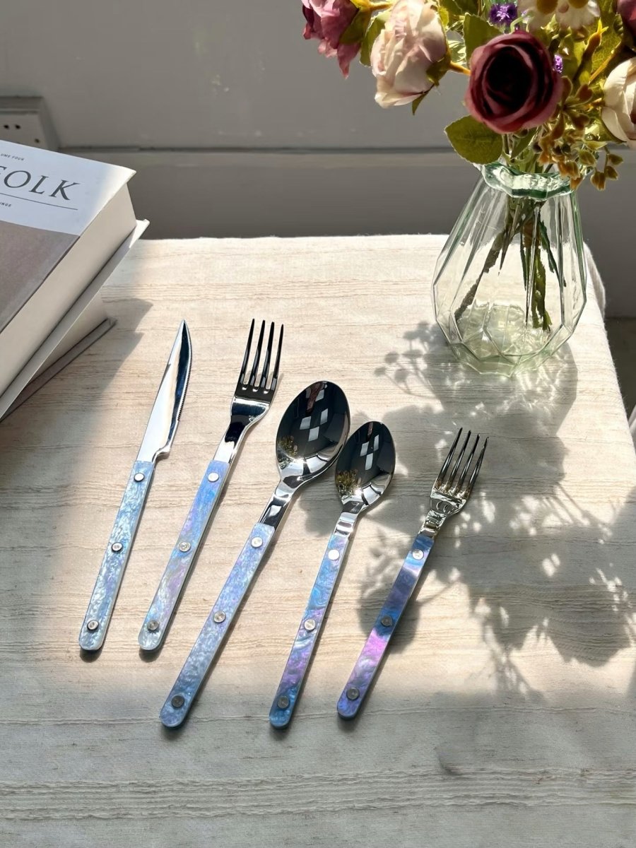 Set Of 10 Pcs Modern Nebula Cutlery, Bistrot Style Rivet Flatware Set-1