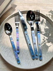 Set Of 10 Pcs Modern Nebula Cutlery, Bistrot Style Rivet Flatware Set-0