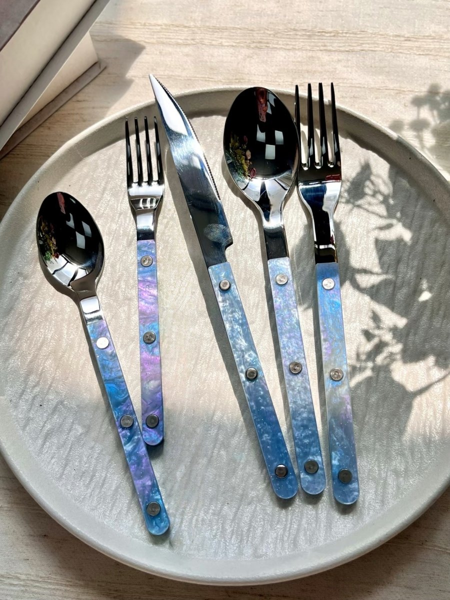 Set Of 10 Pcs Modern Nebula Cutlery, Bistrot Style Rivet Flatware Set-0