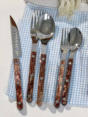 Set Of 10 Pcs Modern Nebula Cutlery, Bistrot Style Rivet Flatware Set-6