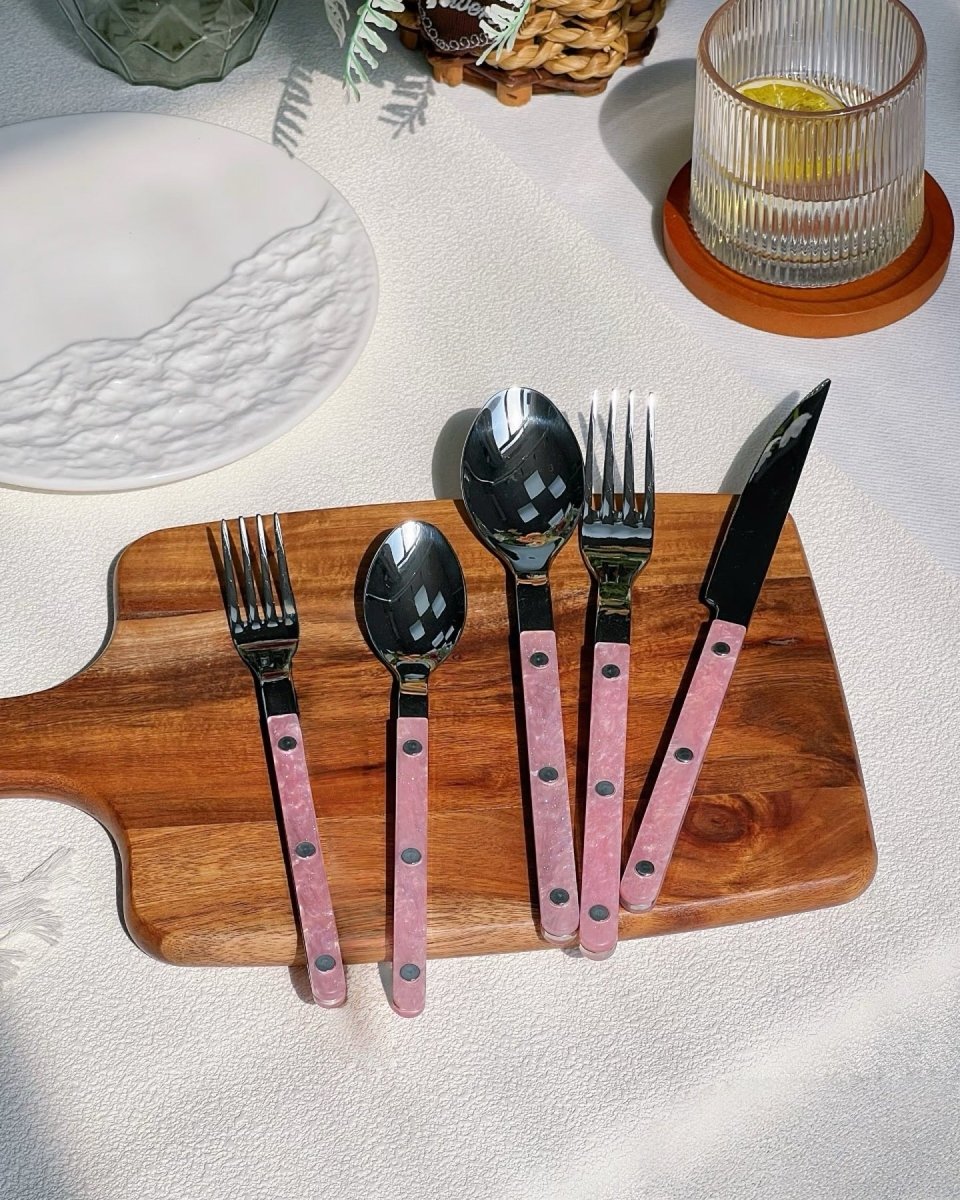 Modern French Bistro Style Flatware - 10 Piece Set - Marguerite - Pink Shell-0