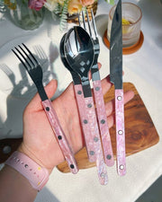 Modern French Bistro Style Flatware - 10 Piece Set - Marguerite - Pink Shell-2