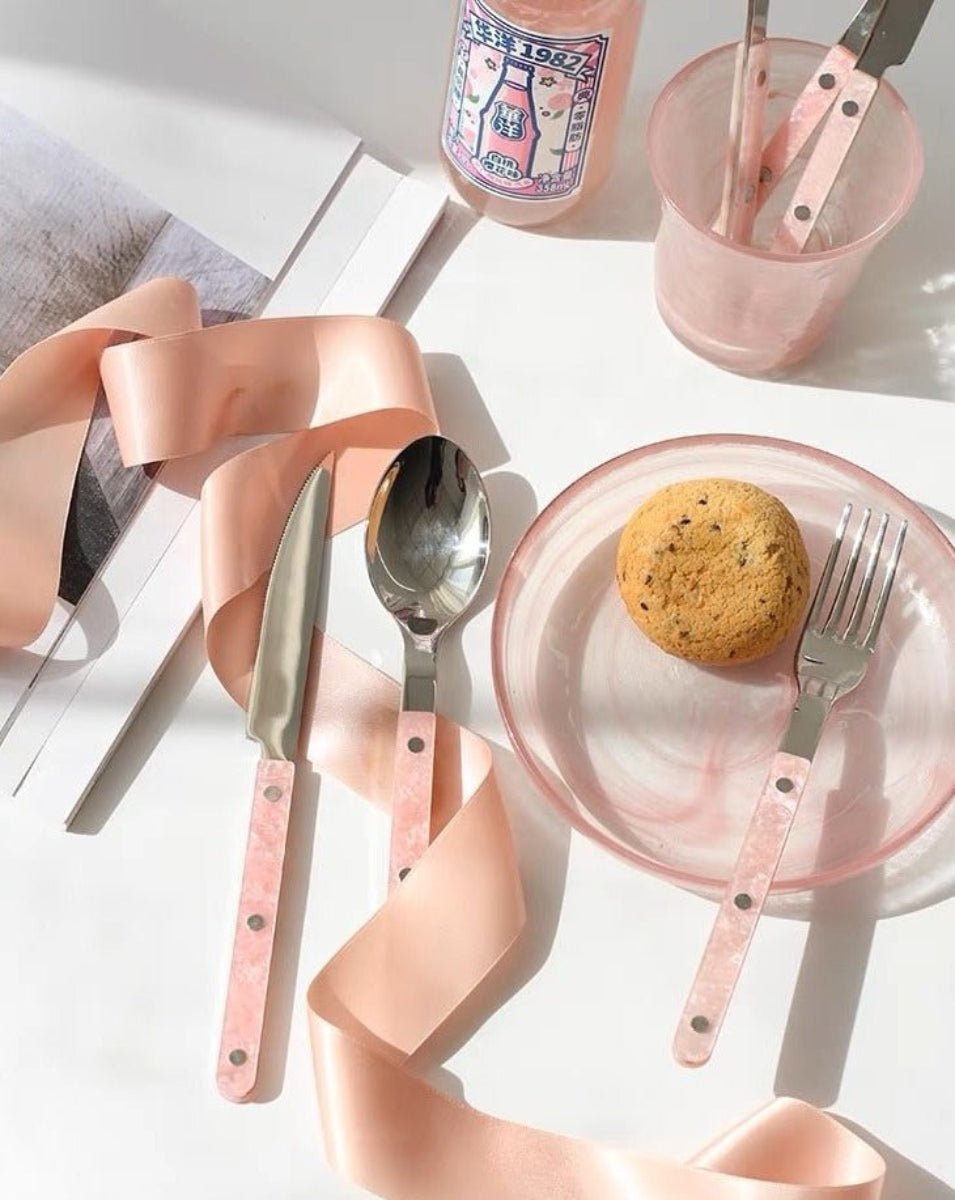 Modern French Bistro Style Flatware - 10 Piece Set - Marguerite - Pink Shell-4